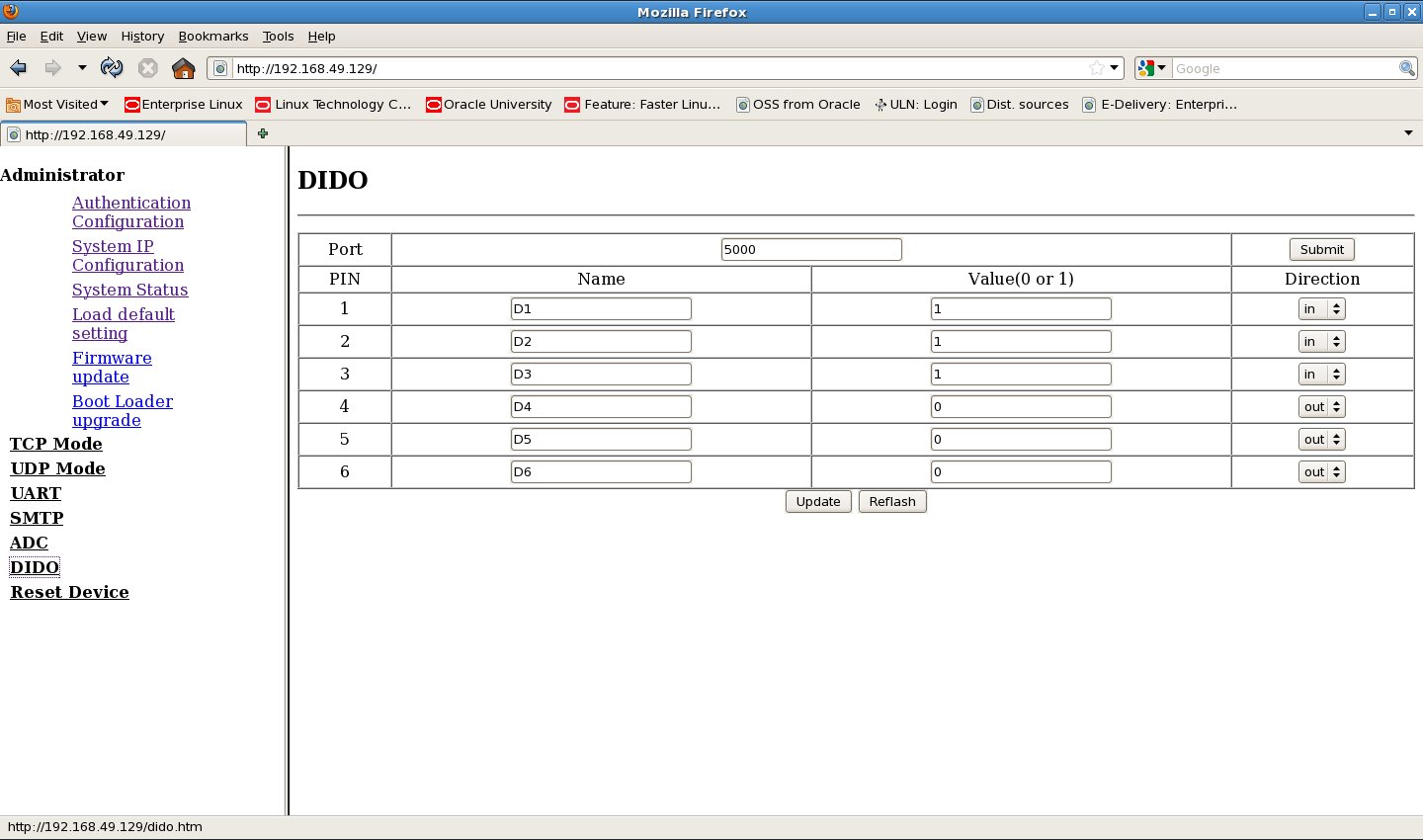 DIDO settings on the iSerial device