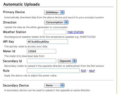 EKM Push Settings in PVOutput.org