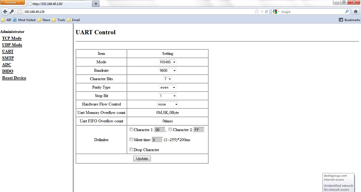 UART Settings on the iSerial