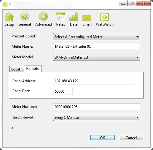 EKM Dash Meter Setup. Meter number is 000010001296