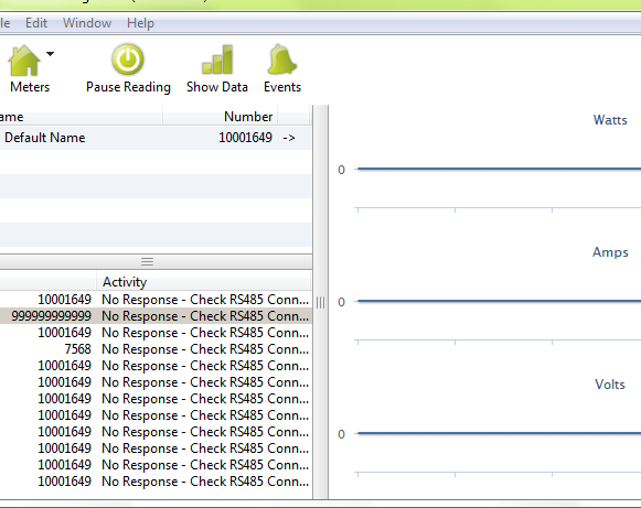 &quot;10001649	No Response - Check RS485 Connections and Meter Number&quot;